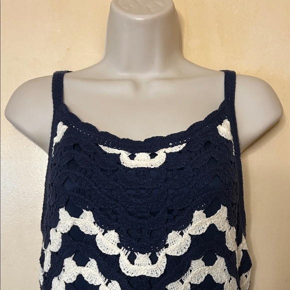 House of Harlow 1960 Navy and Cream Zigzag Crochet Midi Dress size S - Picture 3 of 13